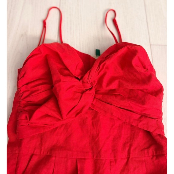 Farm Rio Cherry Red Linen Blend Jumpsuit Twist Front Cropped Leg Sz XS - Picture 3 of 7